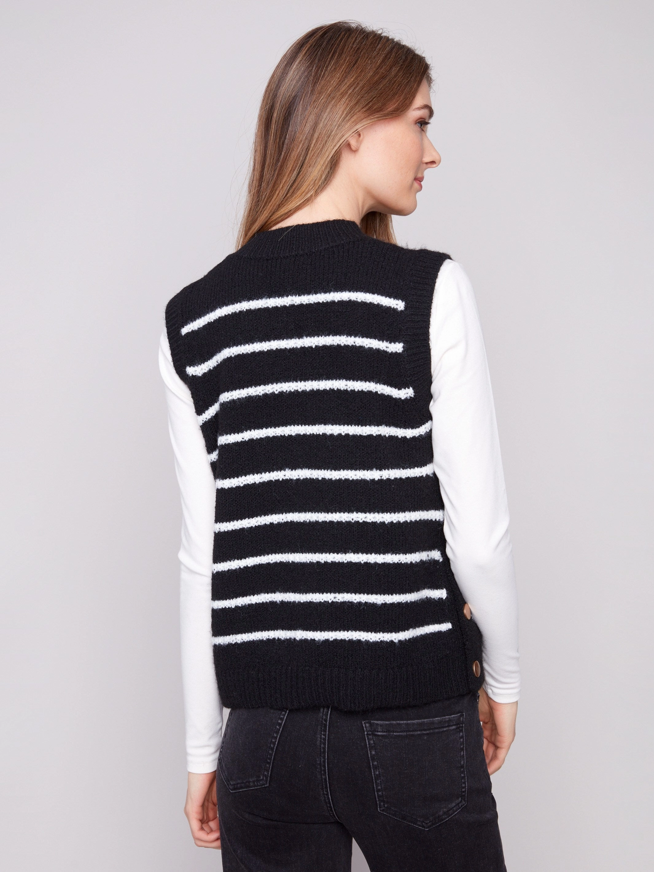 Striped Sleeveless Sweater Vest - Black Winter Must-Have Knit