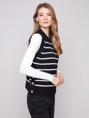 Striped Sleeveless Sweater Vest - Black Minimal Design All-day Comfort