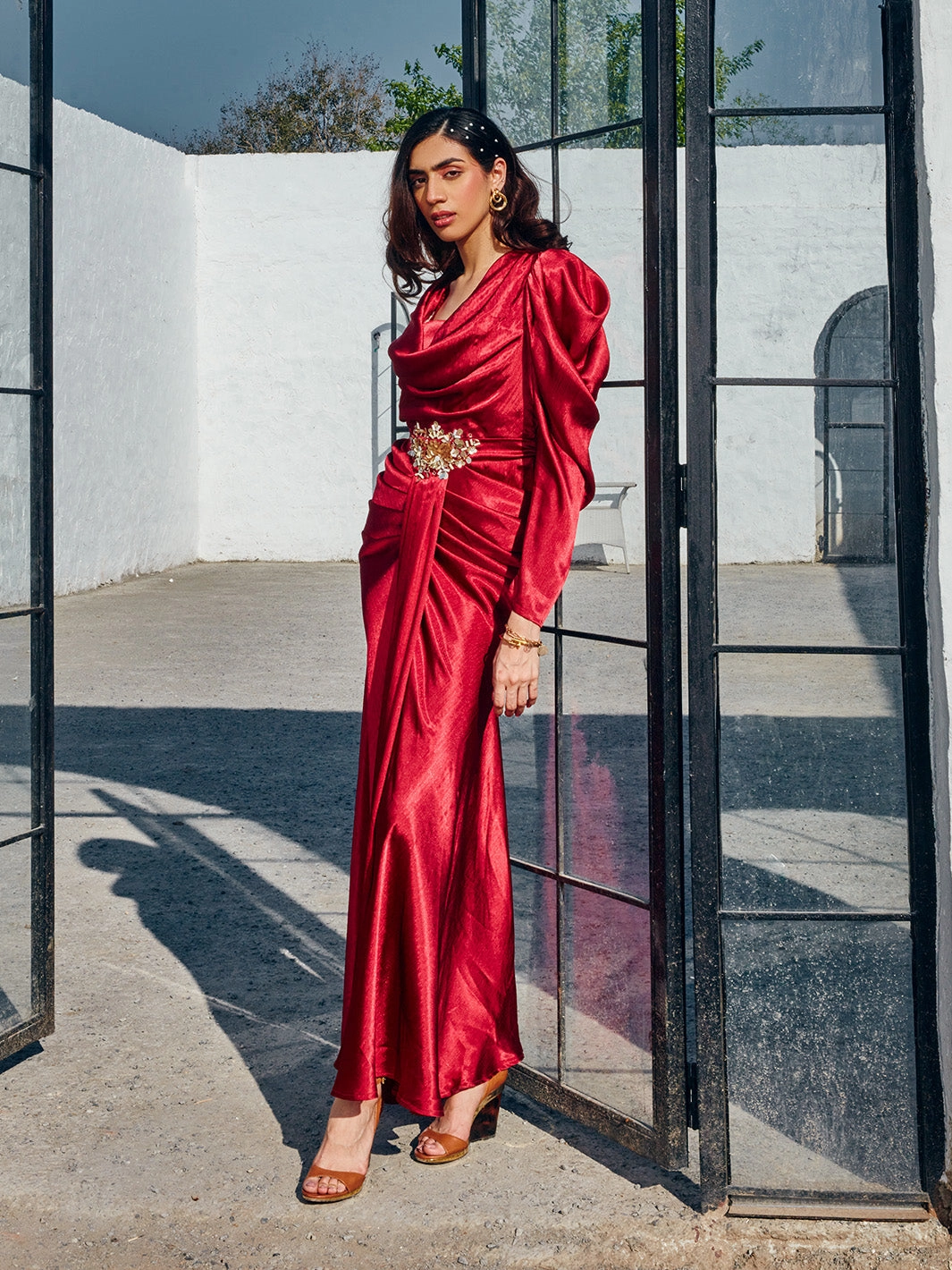 Layered Texture Photo Light RUBY PLEATED GOWN
