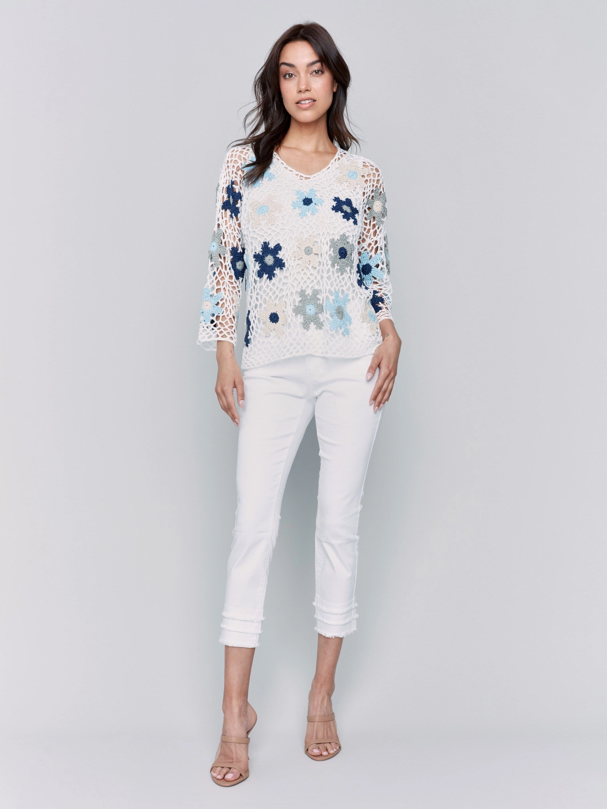 Handcrafted Floral Crochet Top - Blue Knitwear Look