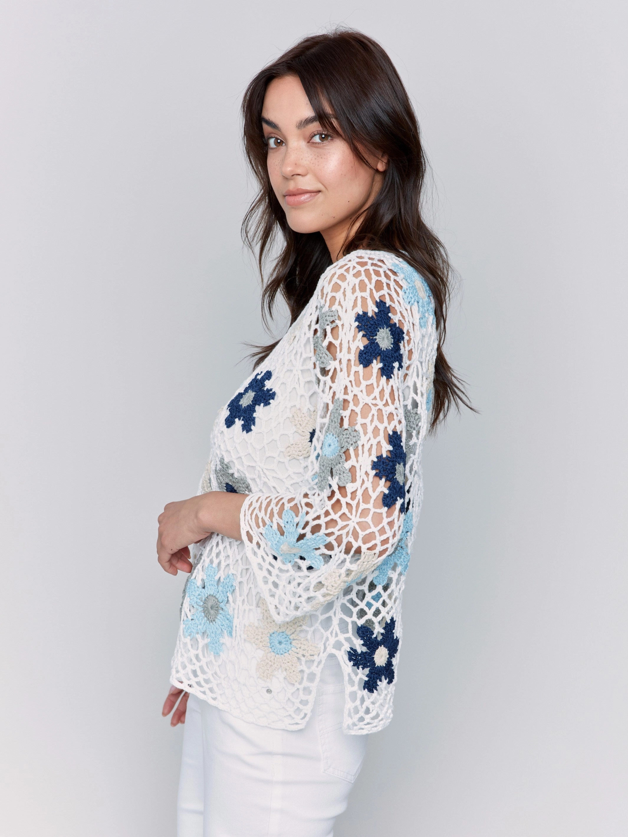 Reversible design Handcrafted Floral Crochet Top - Blue