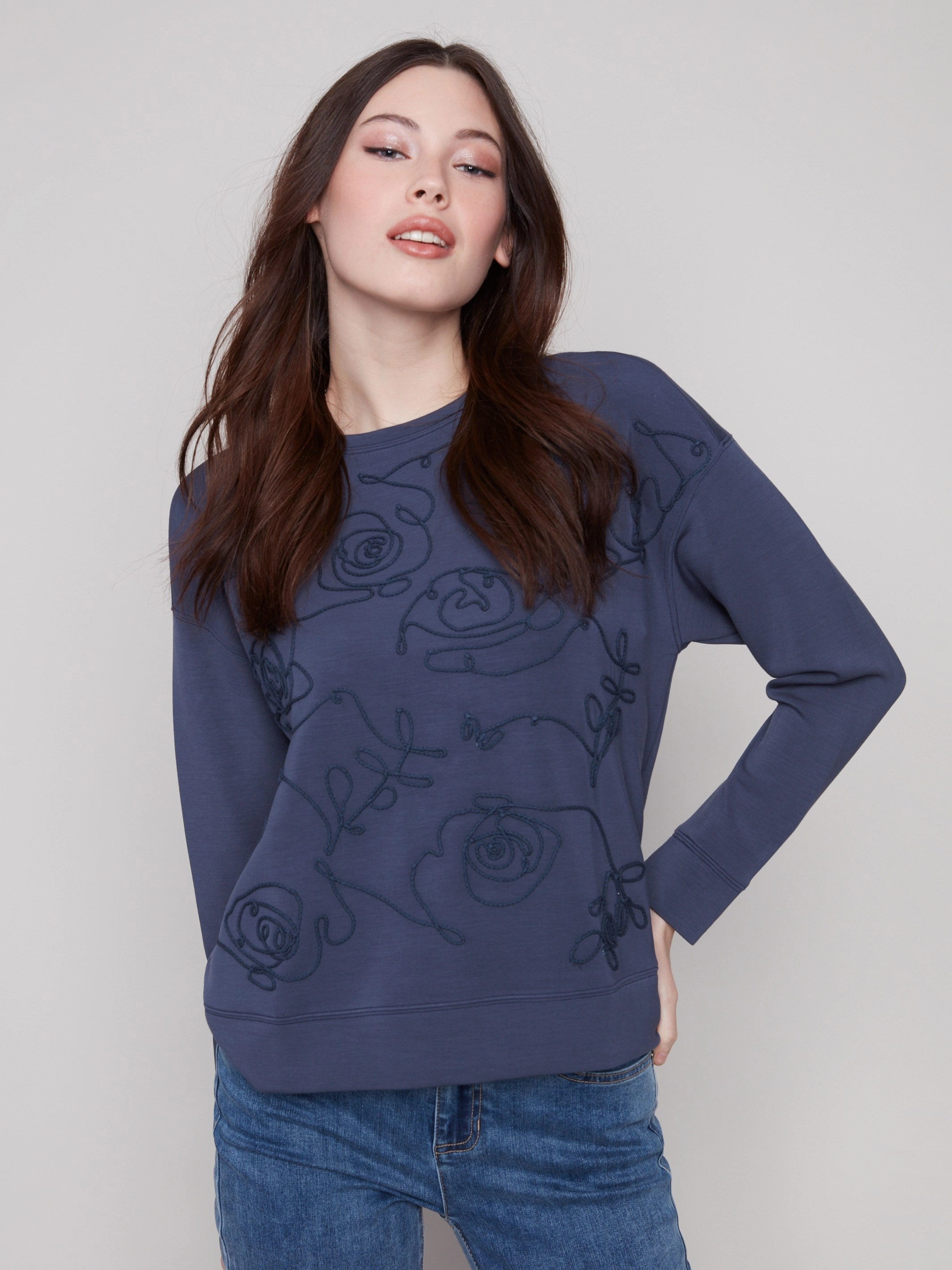 LightReflective Quick-Dry Scuba Knit Top with Soutache Detail - Moonlight