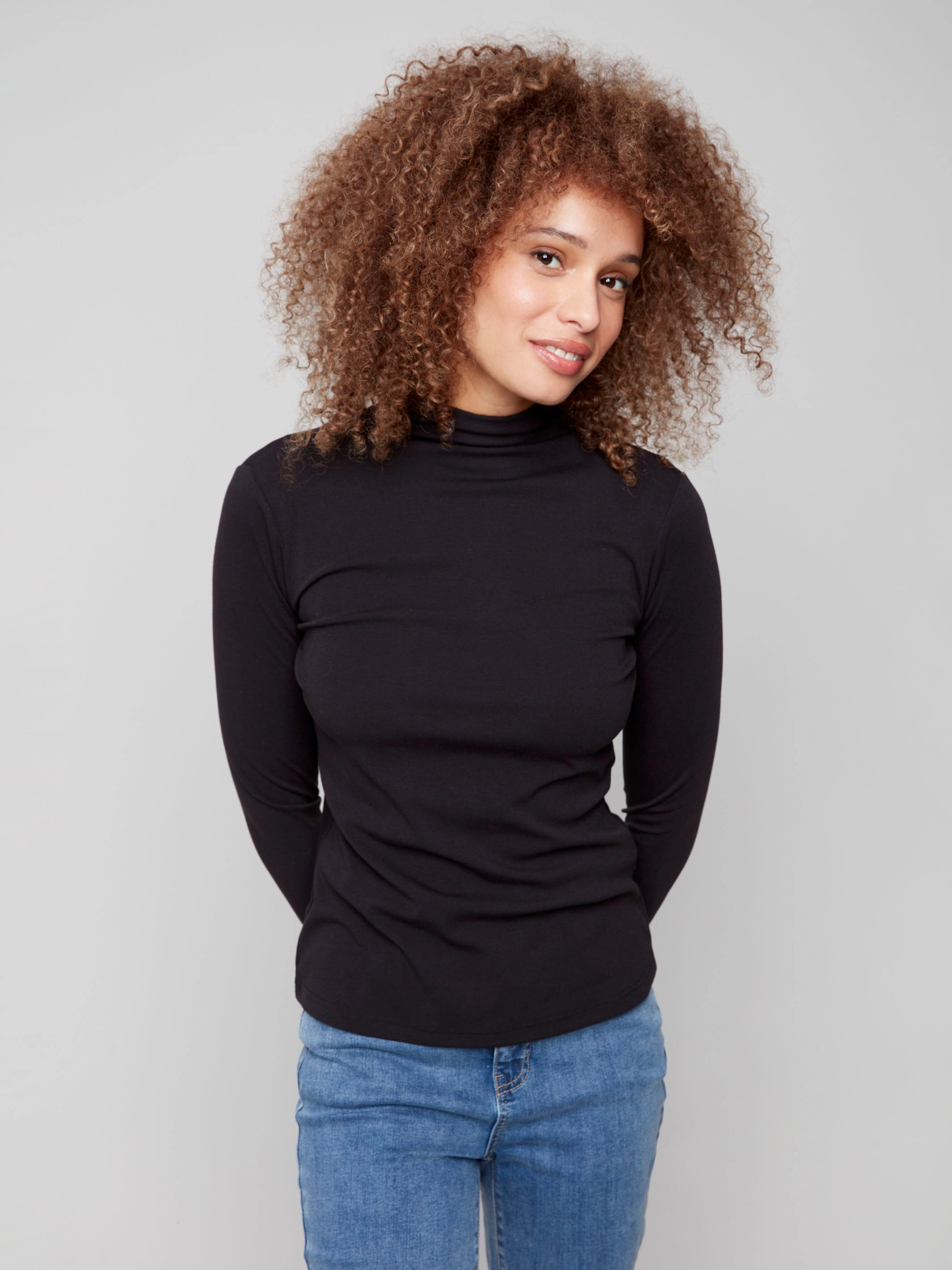 ConvertibleCollar VentilatedMeshPaneling Long Sleeve Mock Neck Top - Black