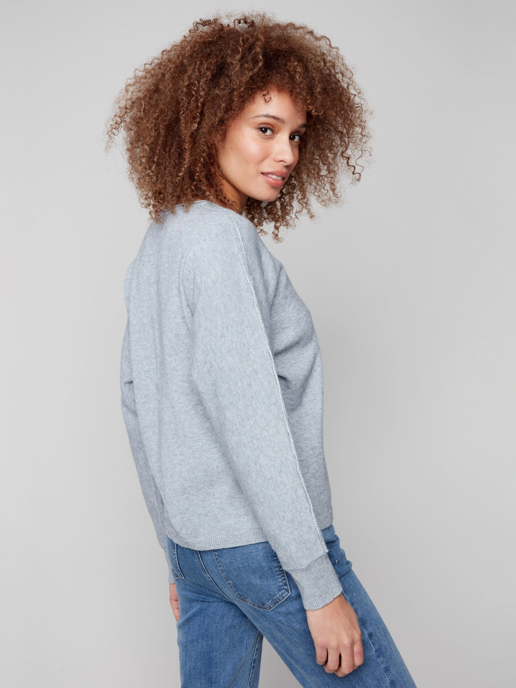 Sweater With Metallic Sleeve Detail - Heather Grey Bright Hue student