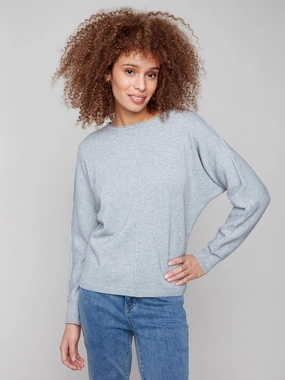 Sweater With Metallic Sleeve Detail - Heather Grey Retro Corduroy