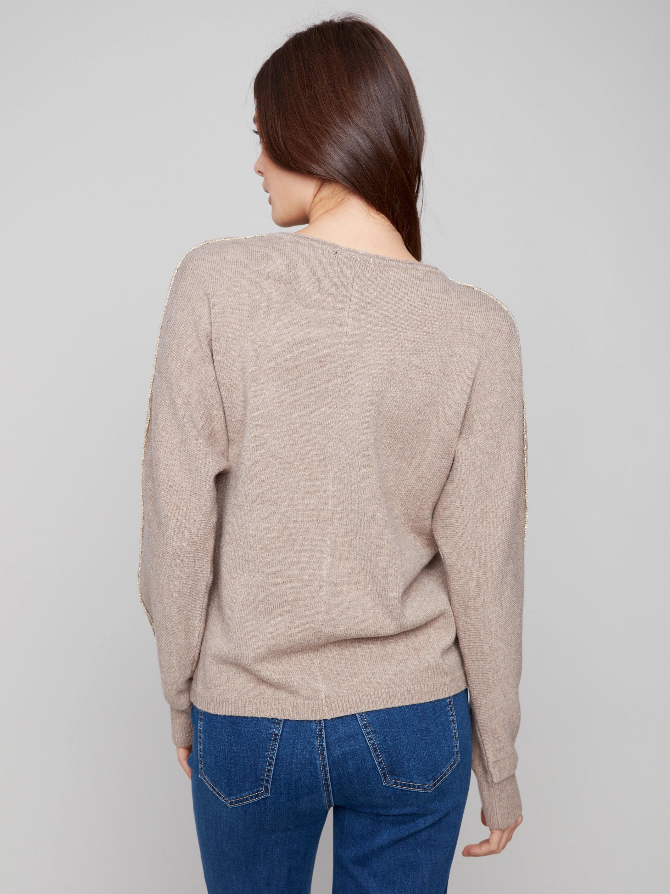 Sweater With Metallic Sleeve Detail - Heather Taupe Nature related Terrace