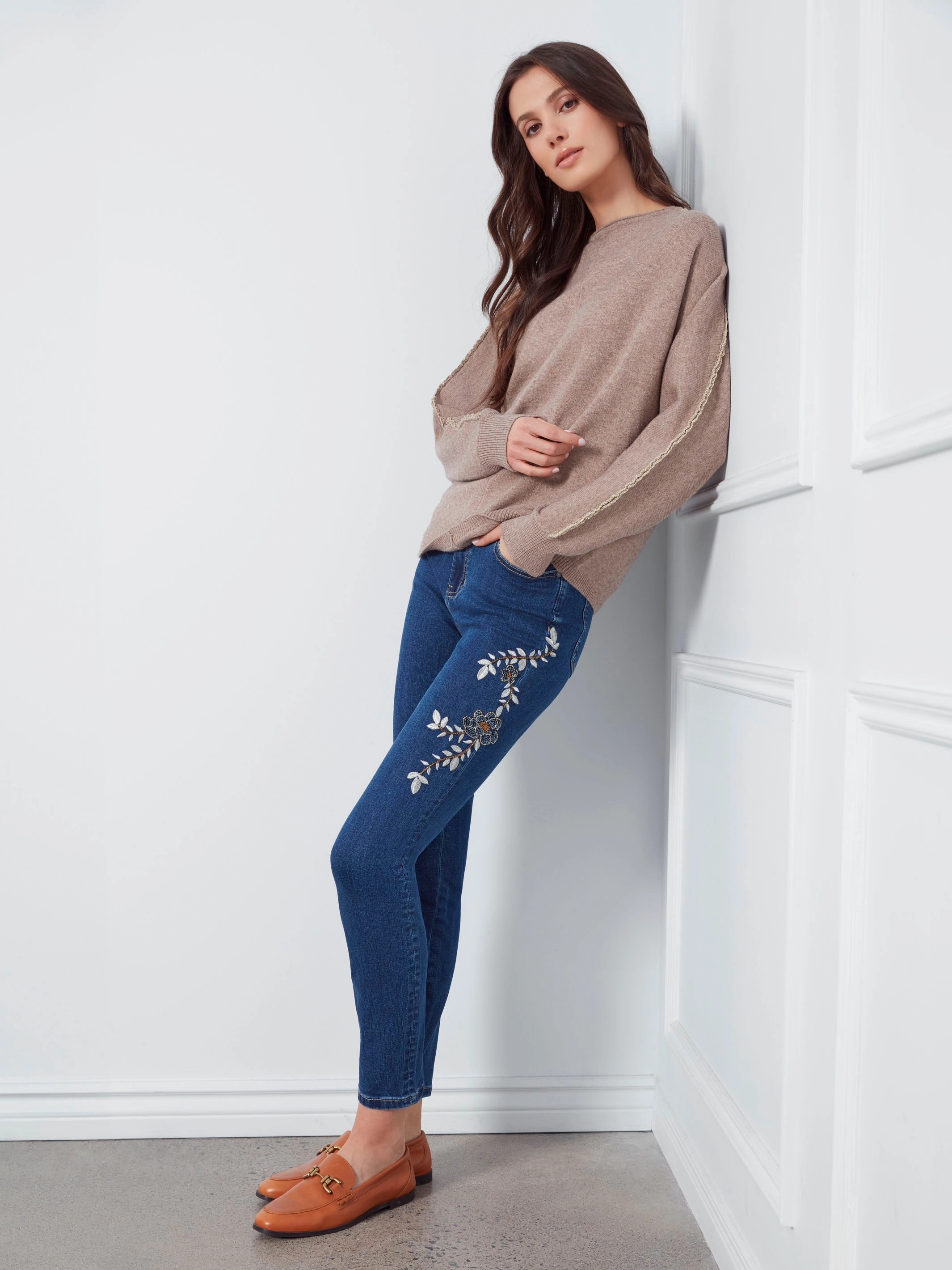 Sweater With Metallic Sleeve Detail - Heather Taupe Machine washable Studio