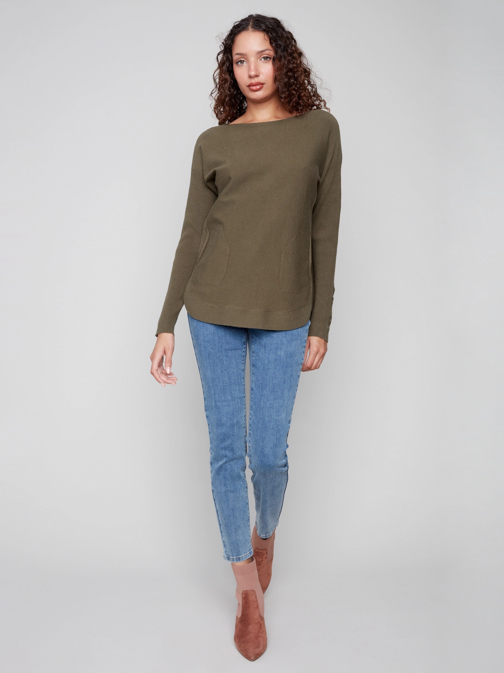 Writer Knit Sweater With Lace-Up Cuffs - Spruce