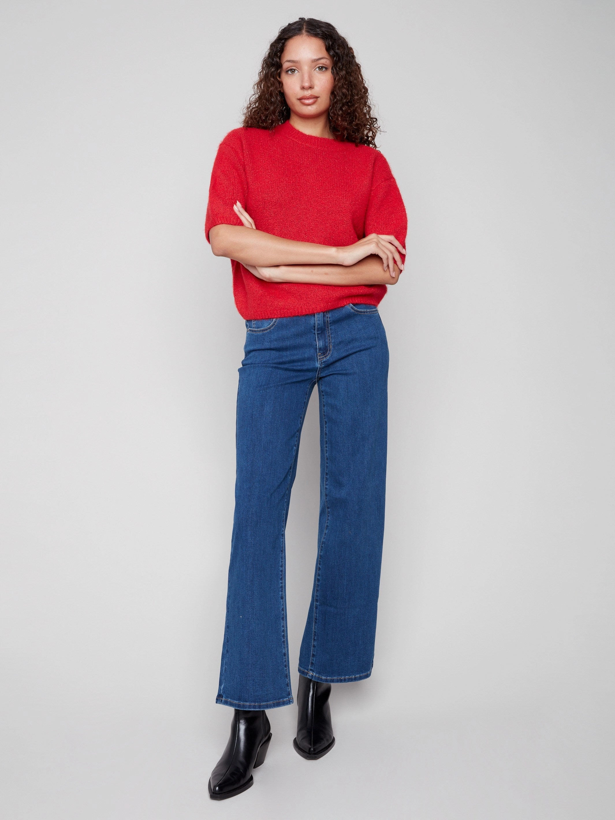 Customer Favorite Balloon Elbow Sleeve Knit Sweater - Crimson