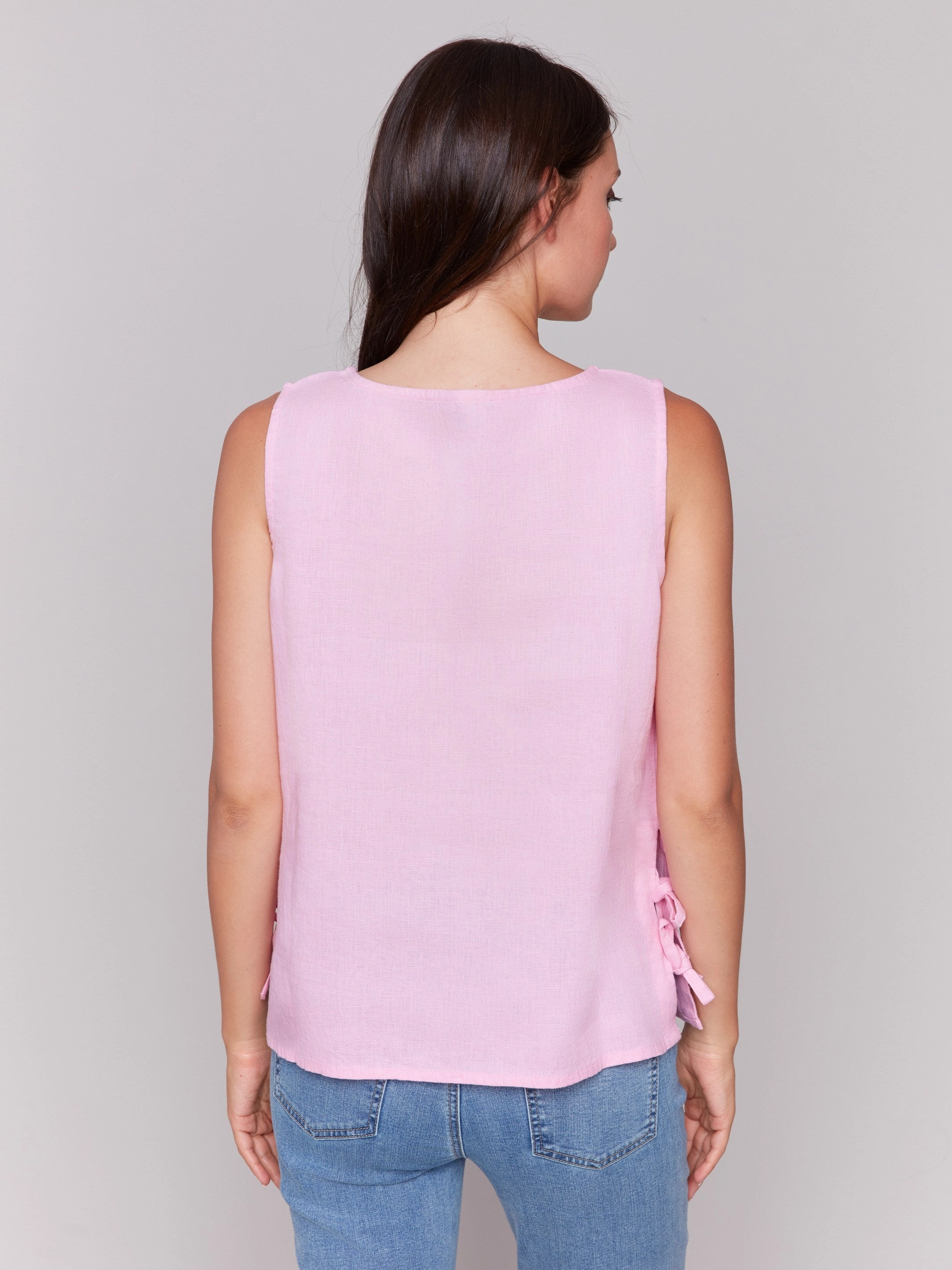 Sleeveless Linen Blend Top with Side Ties - Begonia Odor Resistant Compact Packing