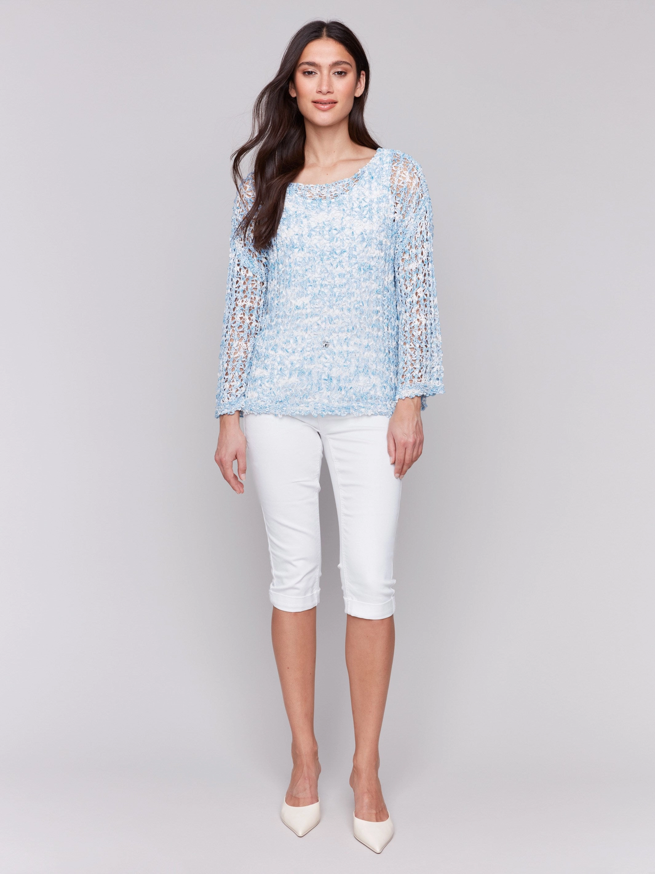 Chilly Day Style Tape Yarn Sweater - Bluebell