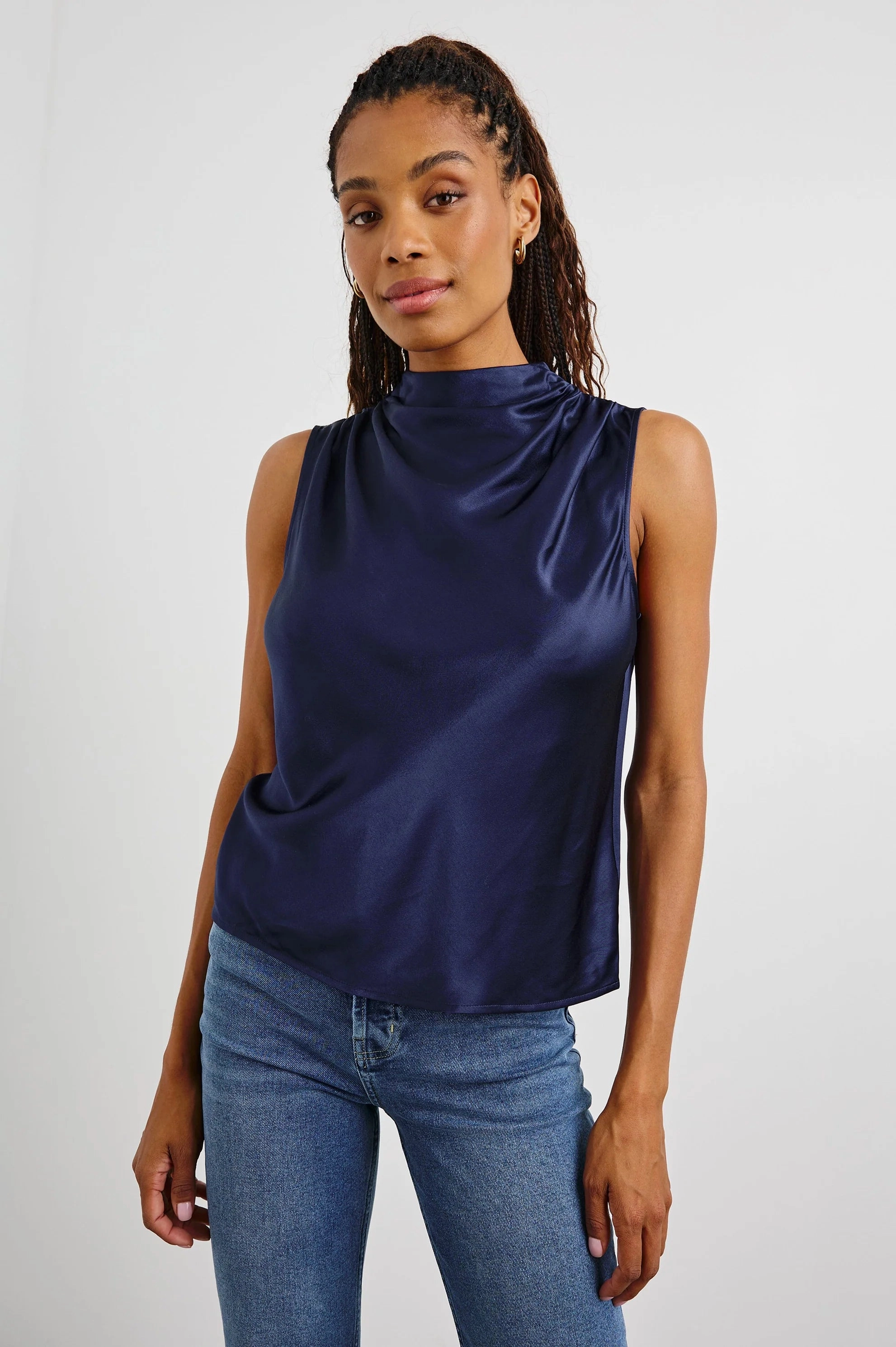 KALEEN SATIN CREPE DRAPE NECK TANK ButterSoft Handfeel Stylish T-shirt