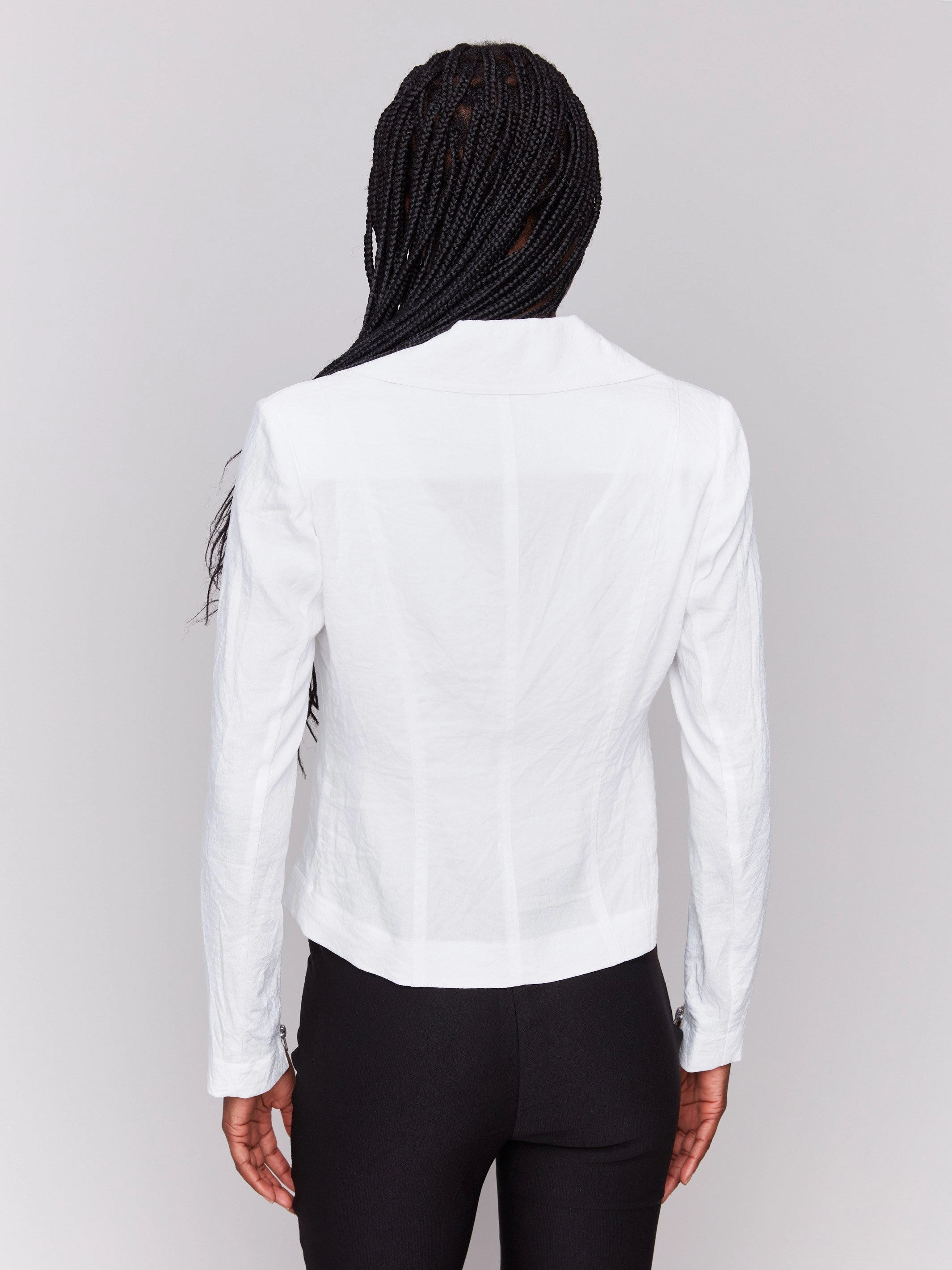 Abrasion Resistant Surface Crinkle Rayon Biker Jacket - White