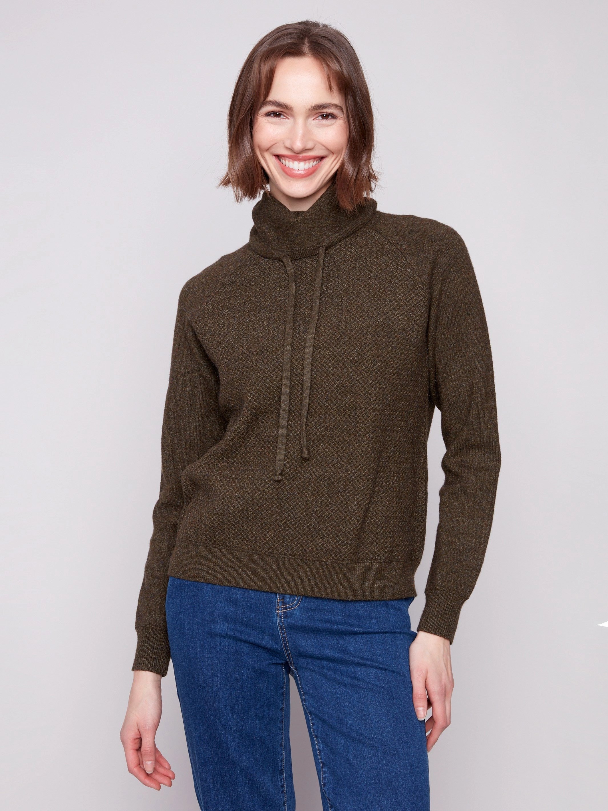 Condiment Textured Cowl Neck Knit Sweater - Heather Spruce