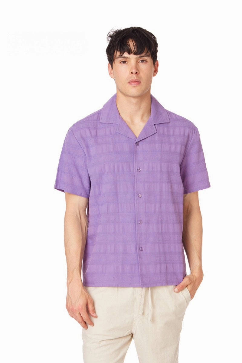 TEXTURED STRIPE SHORT SLEEVE CAMP SHIRT Tough Core