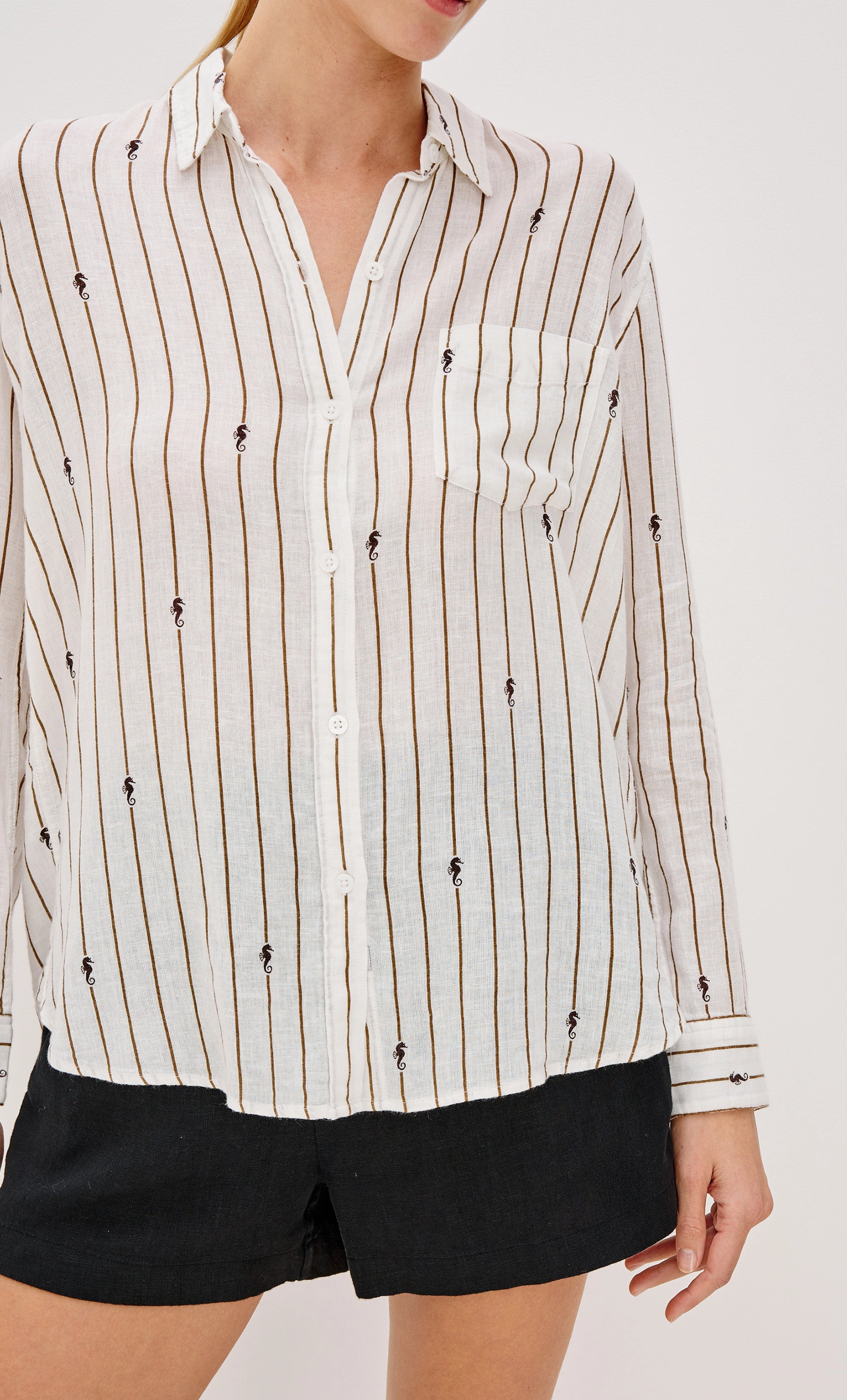 CHARLI STRIPED SEAHORSES LINEN LONG SLEEVE SHIRT Relaxed Layer