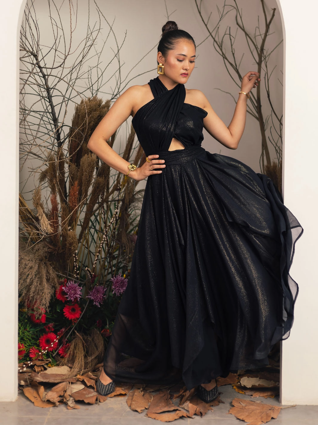 Tezca Gown Cold-Shoulder Fashionable Cut