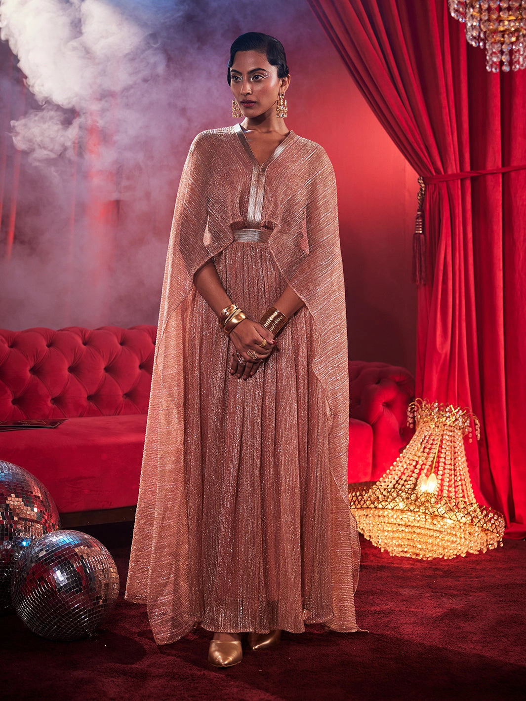 cut out Tiara Metallic Party Gown