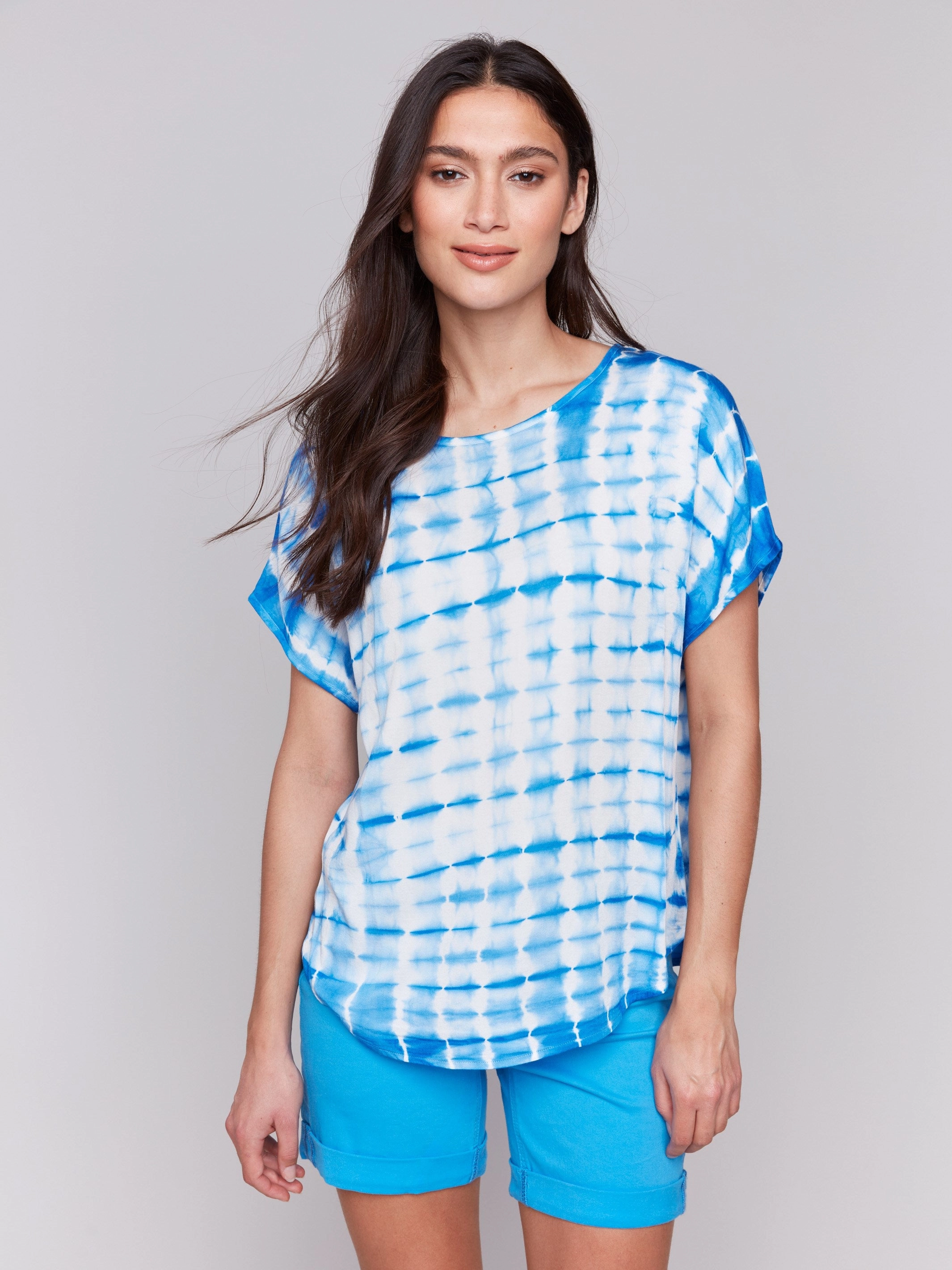 Raw edge Tie Dye Dolman Top - Azure
