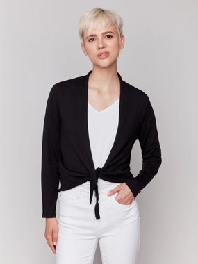 Biodegradable Fiber Options Tie Front Bolero - Black