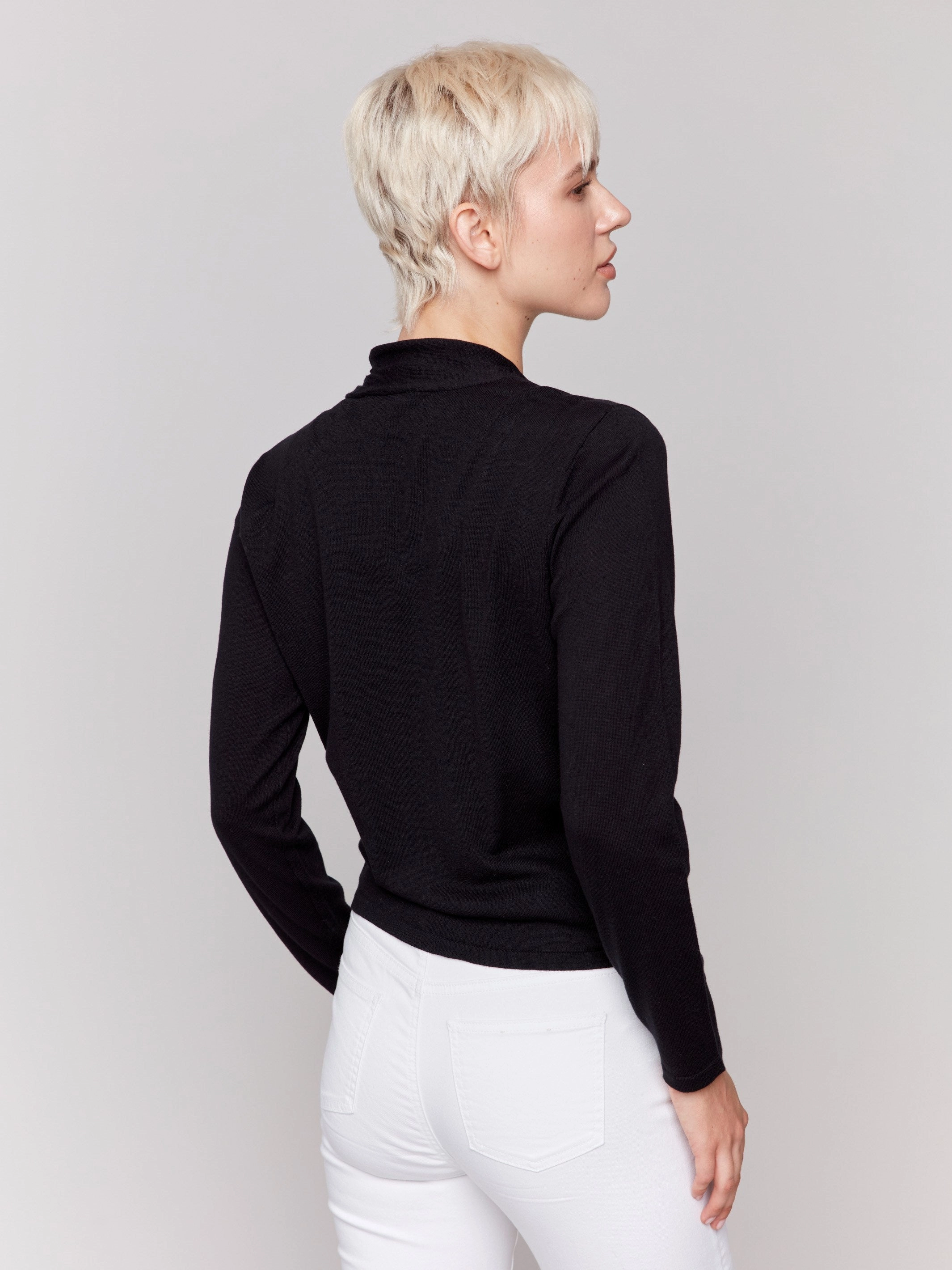 Active Wear Functional Knit Tie Front Bolero - Black