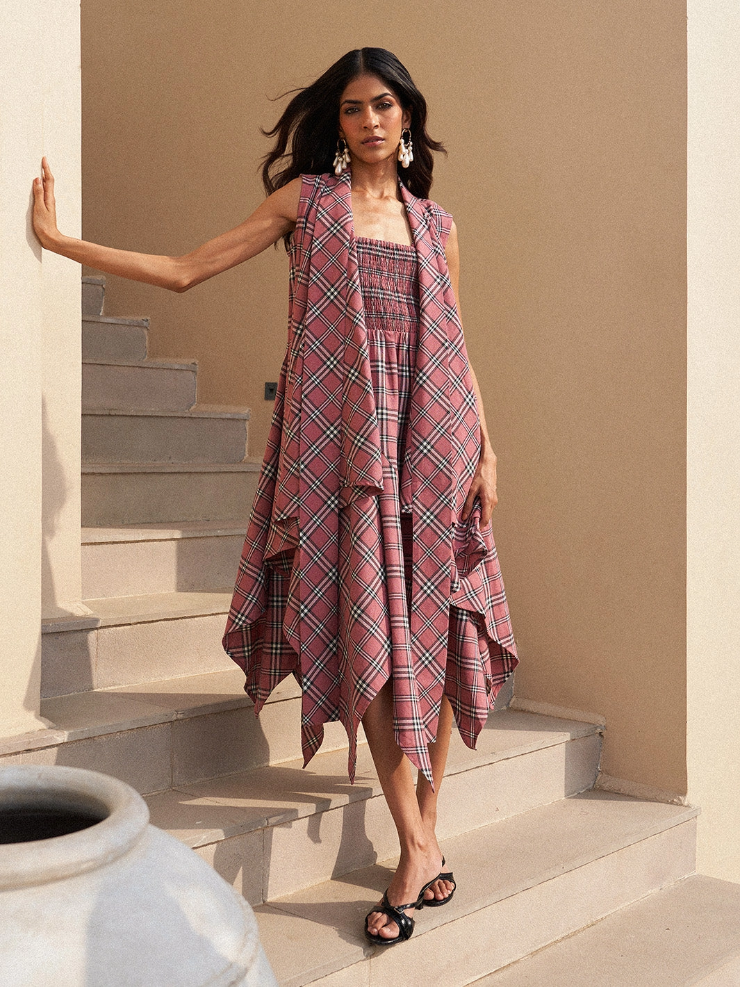 High Cut Cool Undertone Lara Plaid dress and jacket Set