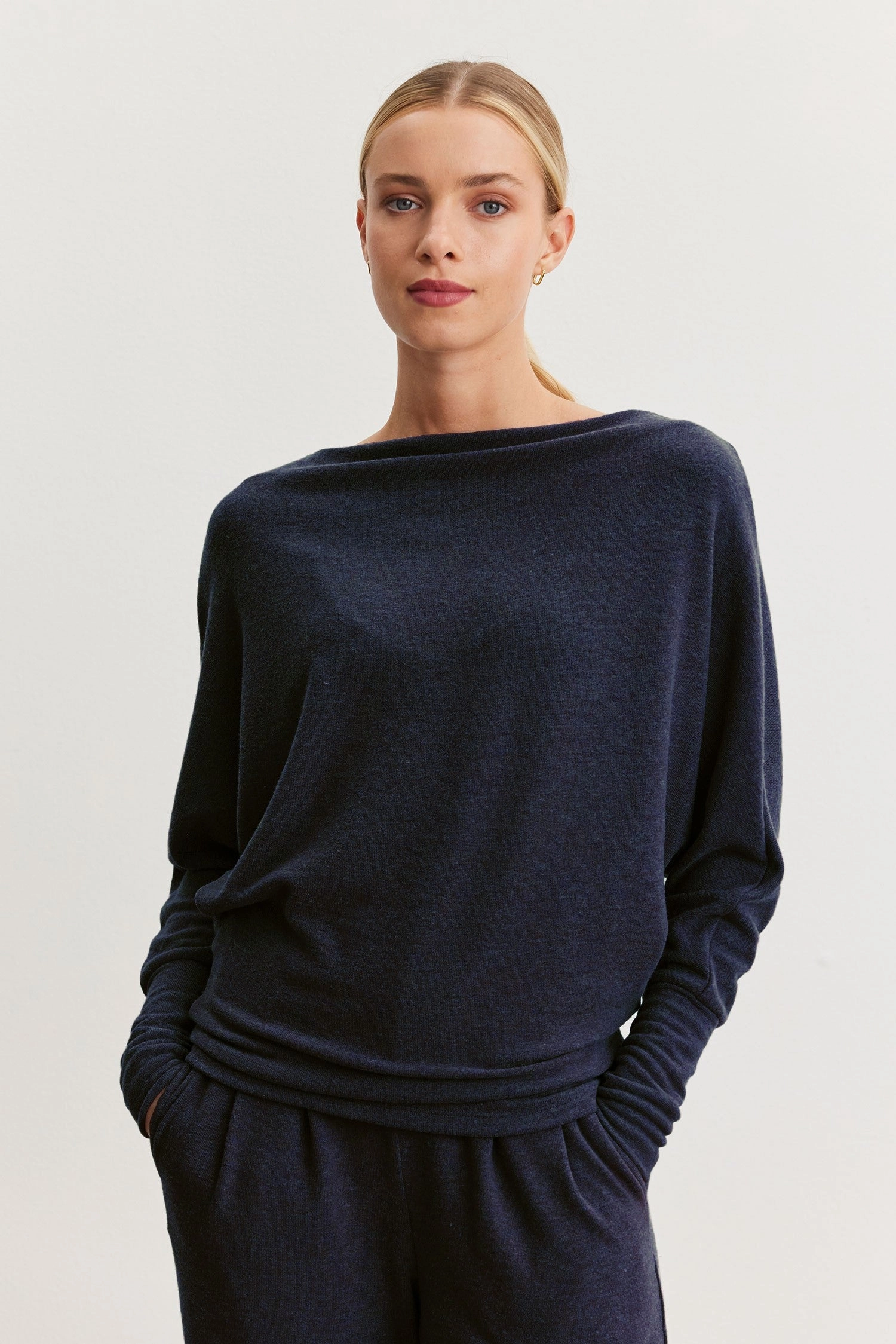 SELMY KASHMIR BOATNECK KNIT TOP Button Down Collar Style Mesh Panel Details
