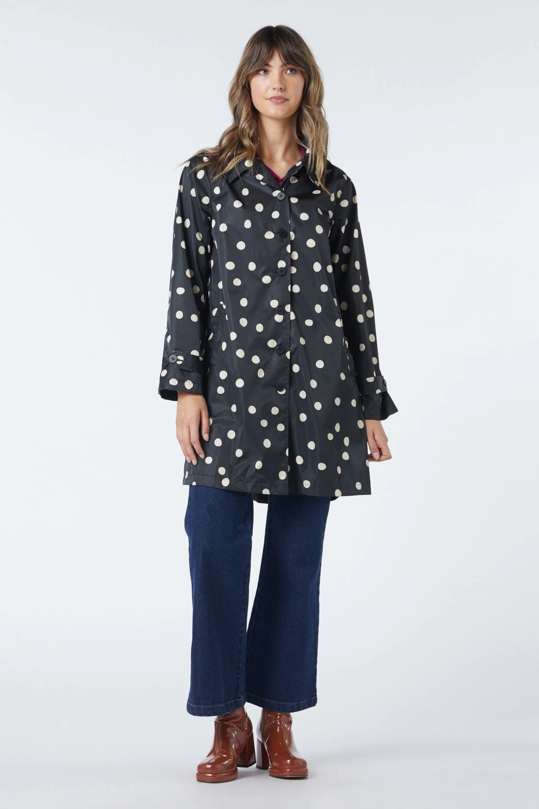 Versatile Daily Layer Convertible Sleeves Georgie Spot Collared Raincoat
