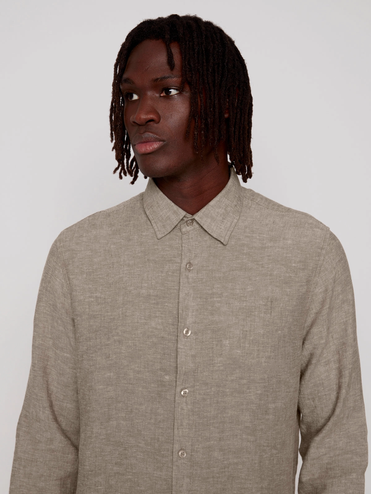 LINEN BLEND LONG SLEEVE SHIRT RaglanSleeve Ribbed Hem