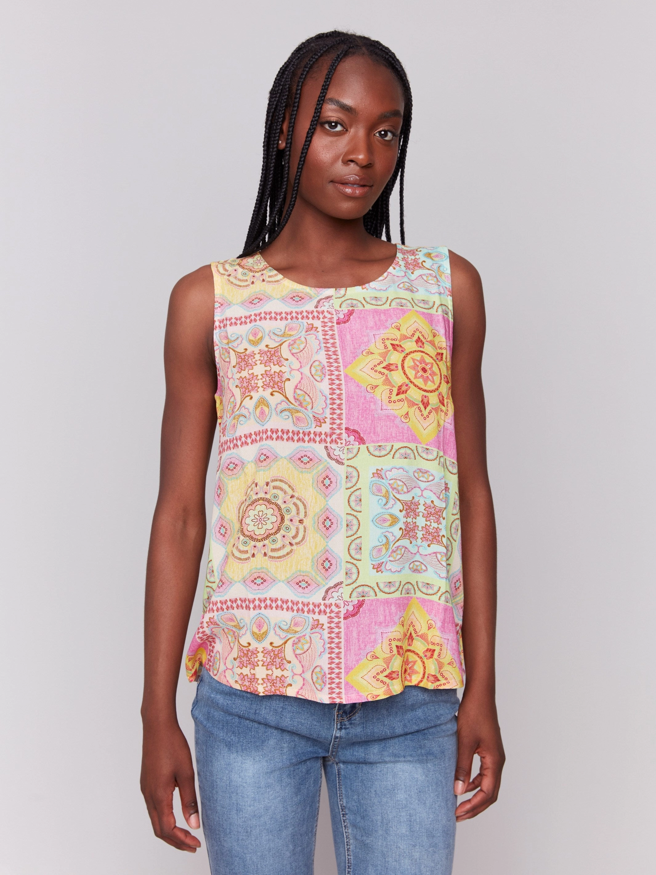 Printed Viscose Sleeveless Top - Carousel Lightweight Comfort