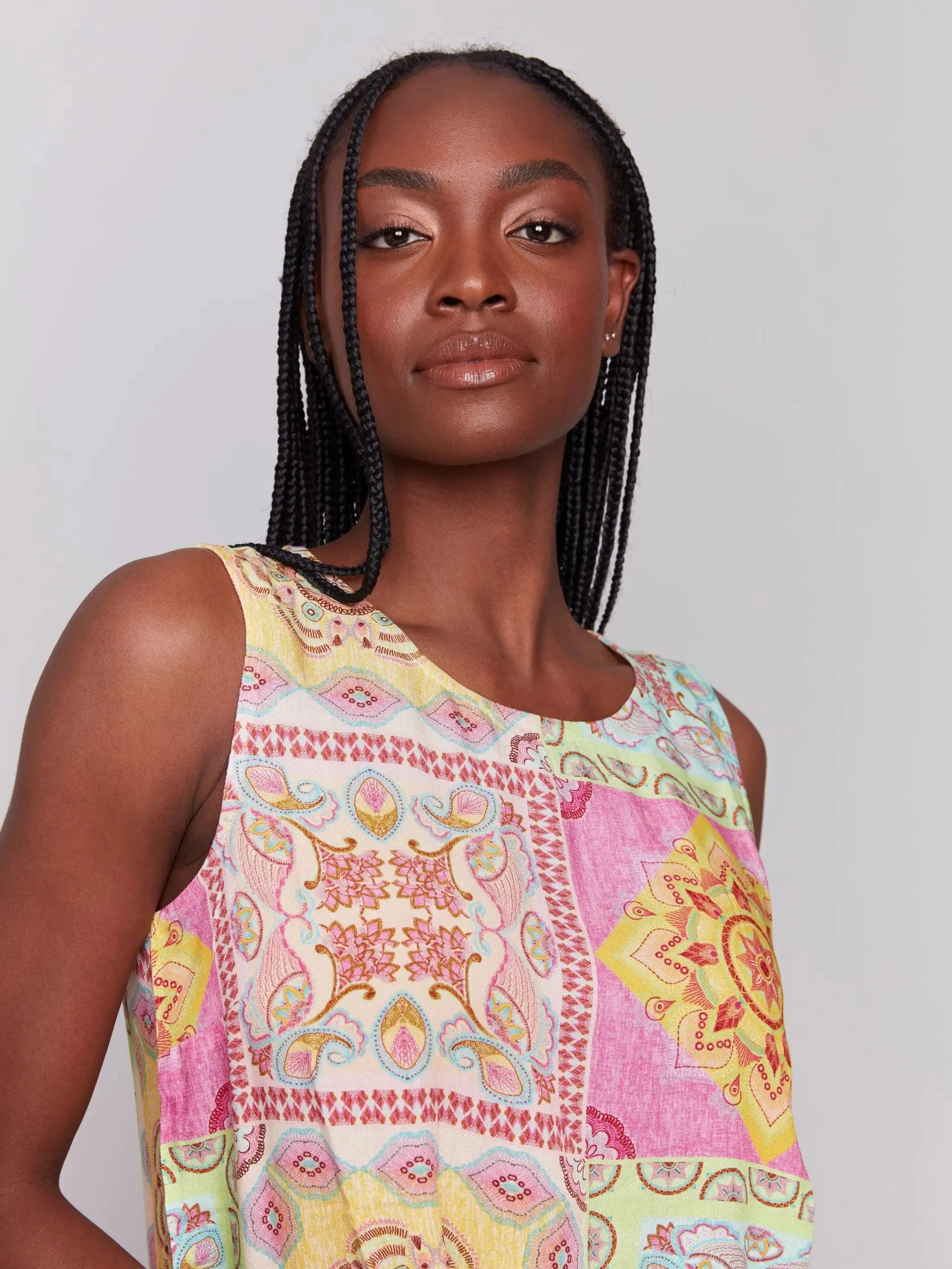 Sustainable Weave Layering Piece Printed Viscose Sleeveless Top - Carousel