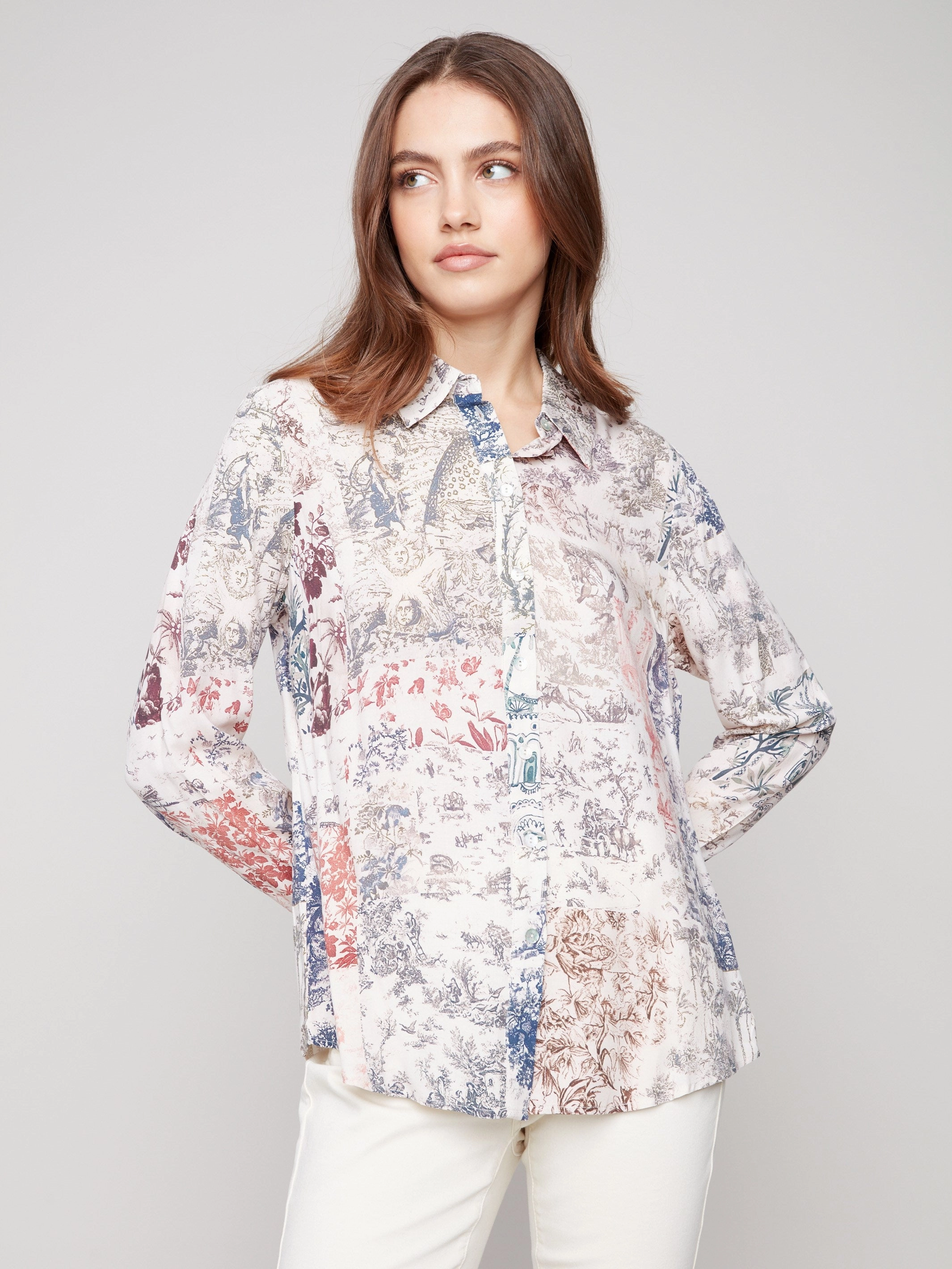 Thermal Regulation Tech Durable Hem Finishing Printed Button-Up Shirt - Frame