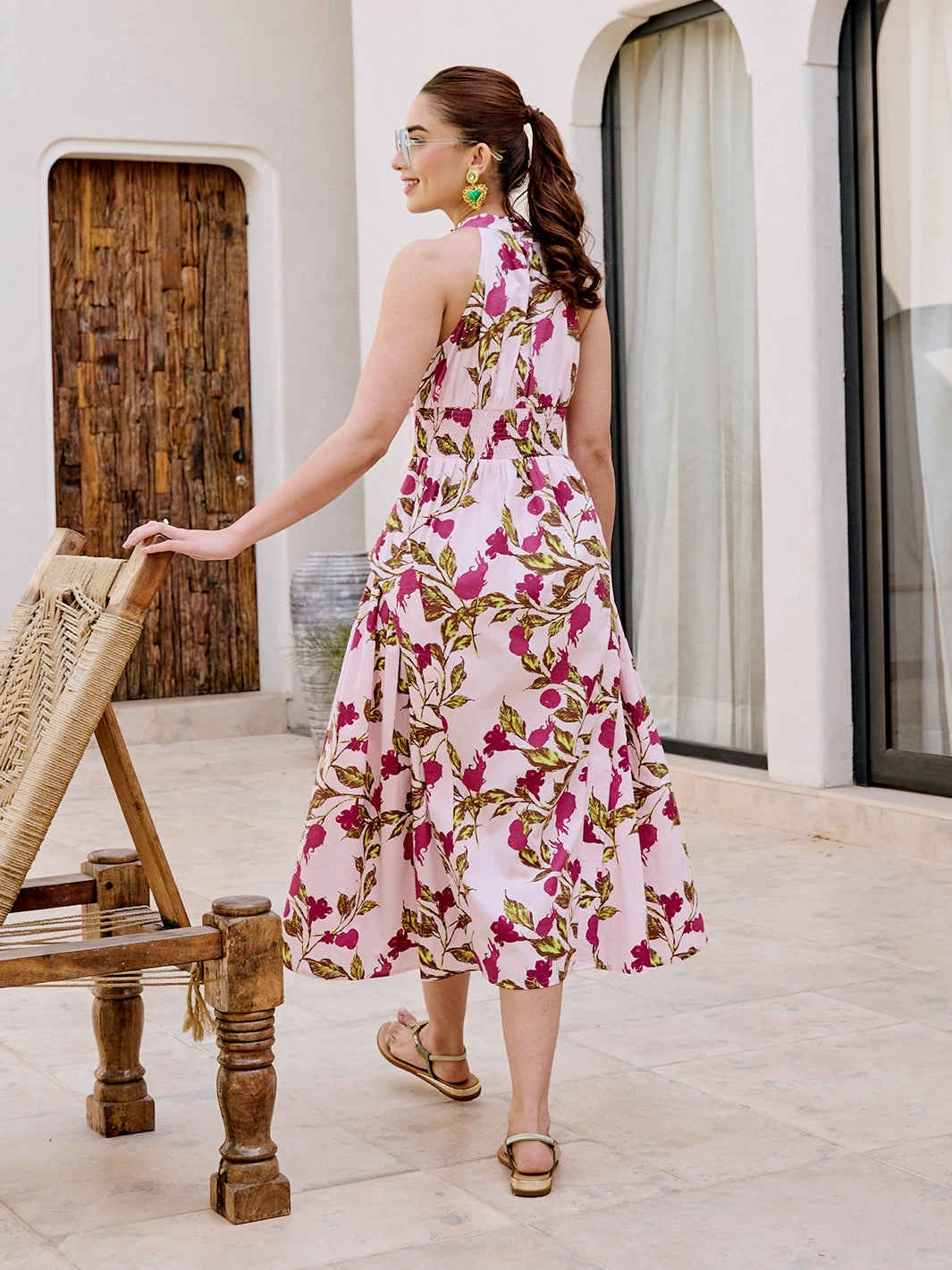 Evening-Wear Muted Tones Tulum Bloom Midi Dress