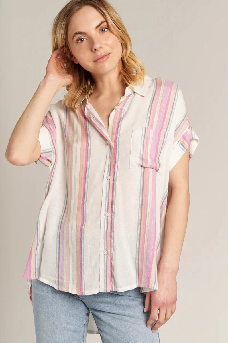 LURAX STRIPED SHORT SLEEVE SHIRT Flexible Waistband Adaptation