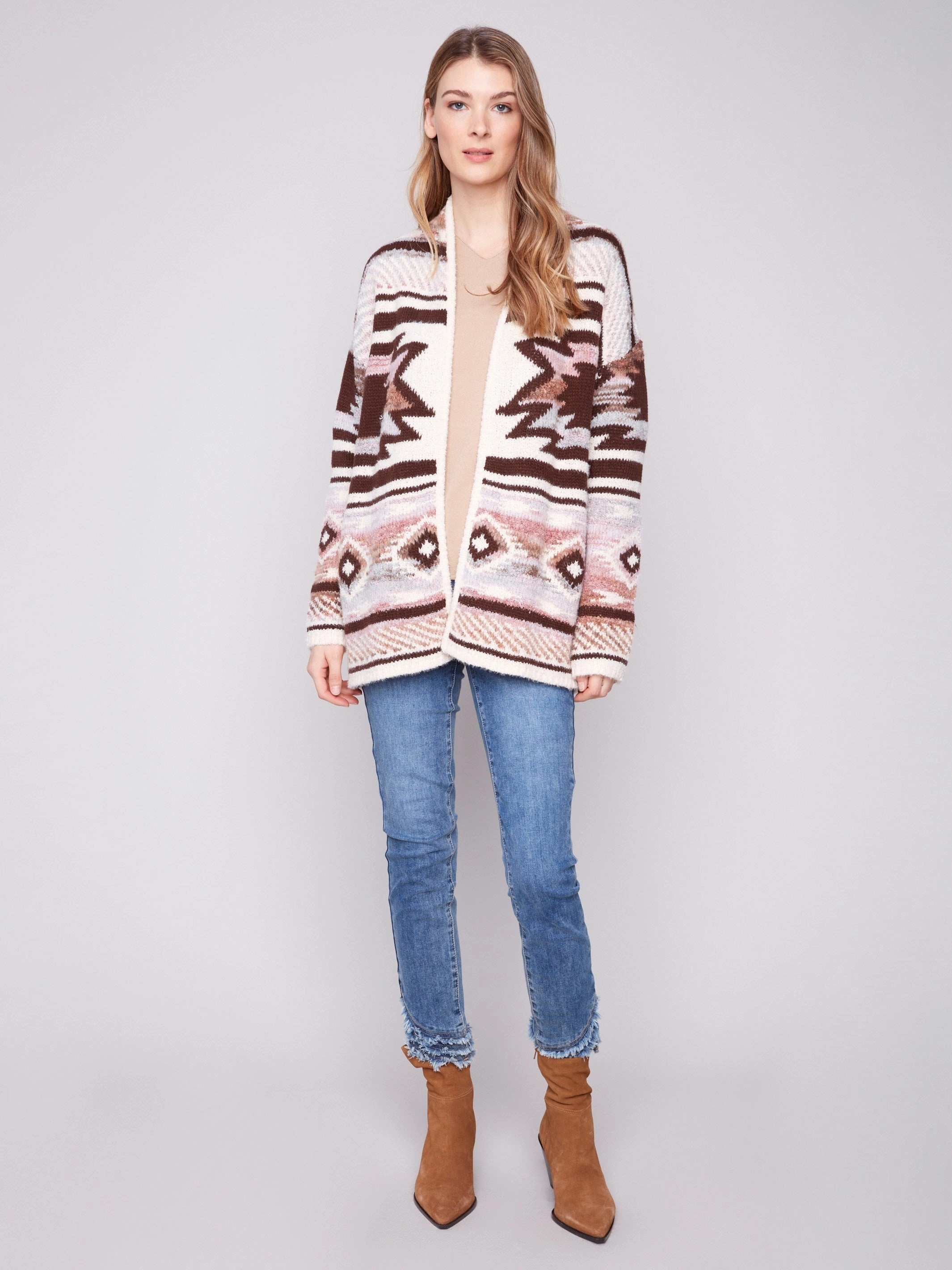 Home related Valley area Space Dye Jacquard Cardigan - Rosewood