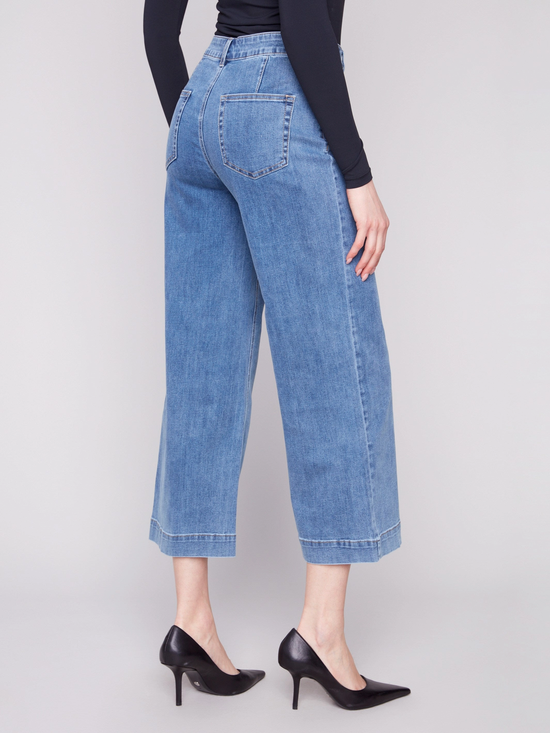 Patch Pocket Flare Jeans - Medium Blue Slim Modern Minimalist Design