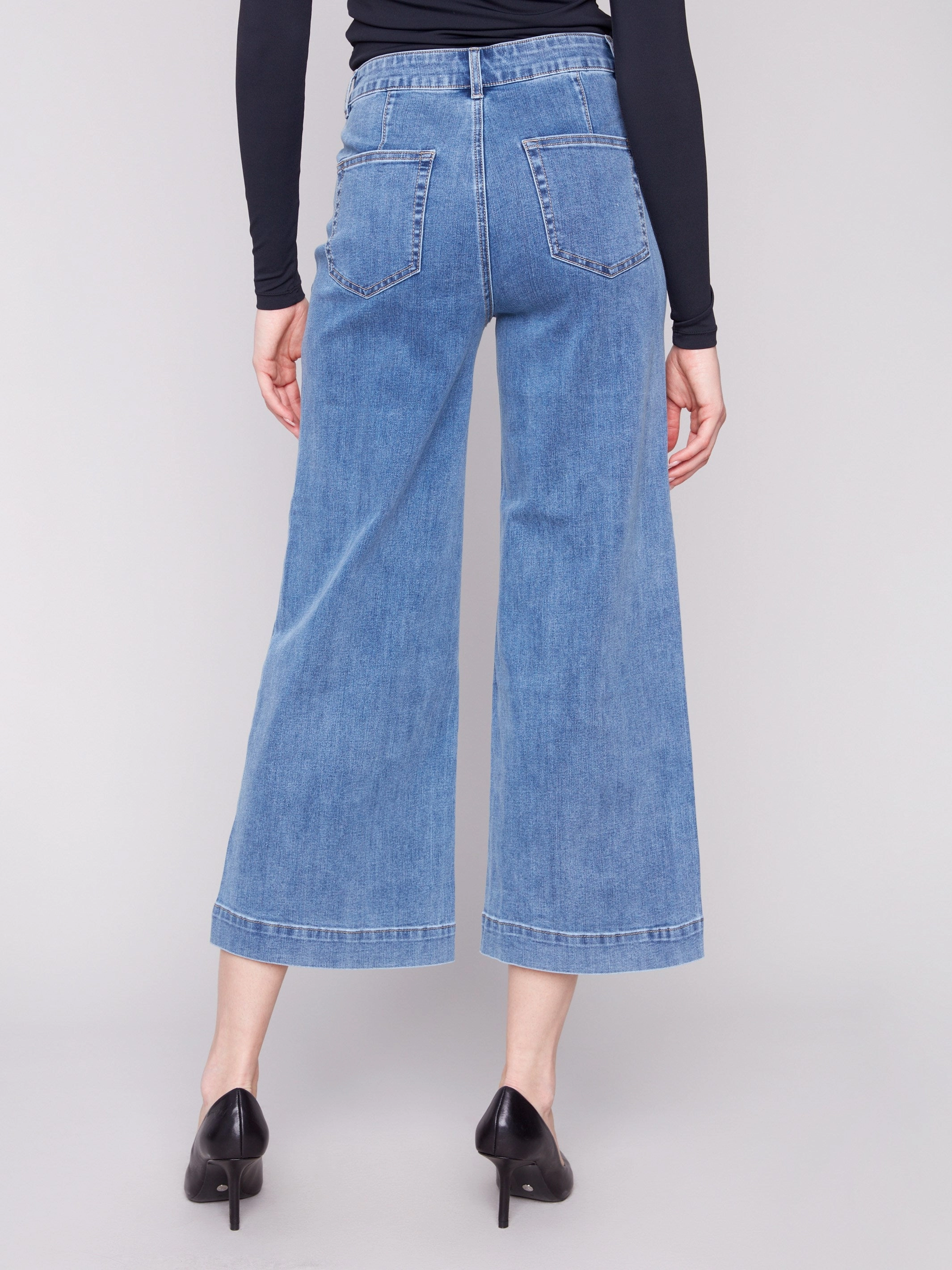 Patch Pocket Flare Jeans - Medium Blue Outfit Basic