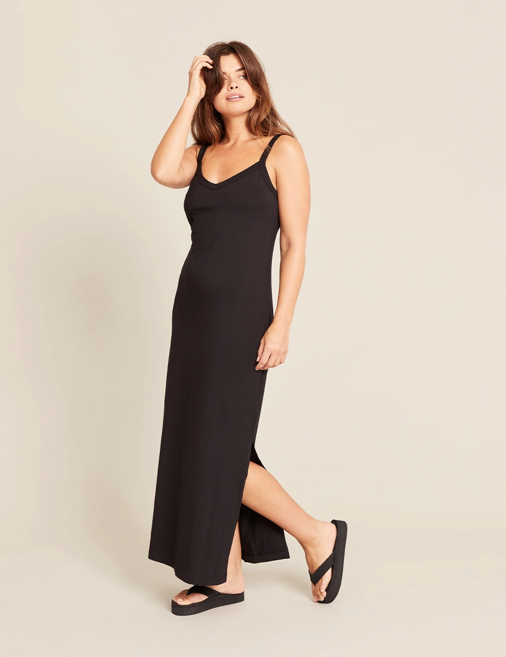 Bold Core Teen Fresh V-Neck Slip Dress - Black