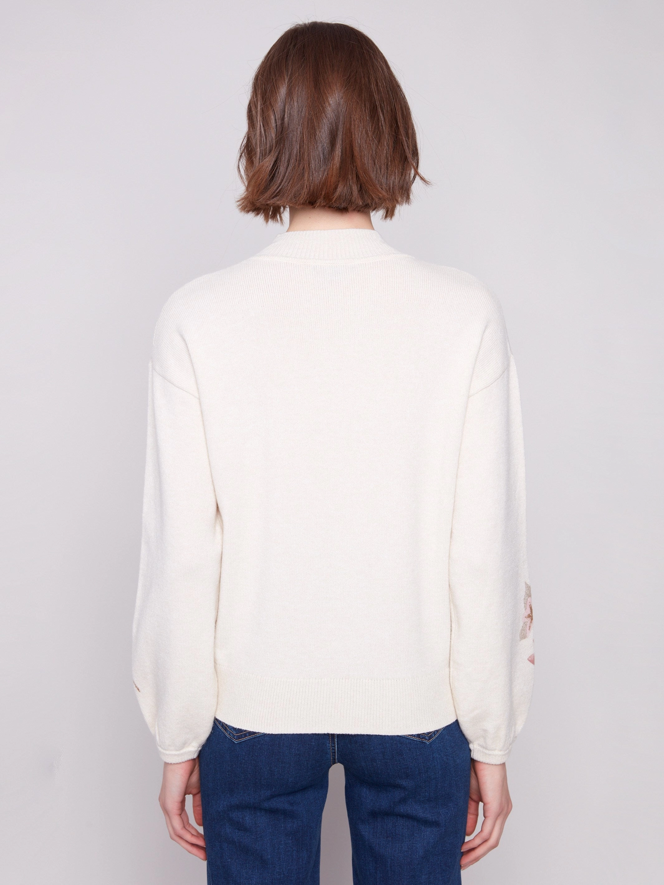 Striped Printed Mock Neck Sweater - Heather Natural