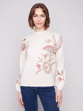 Printed Mock Neck Sweater - Heather Natural Studio
