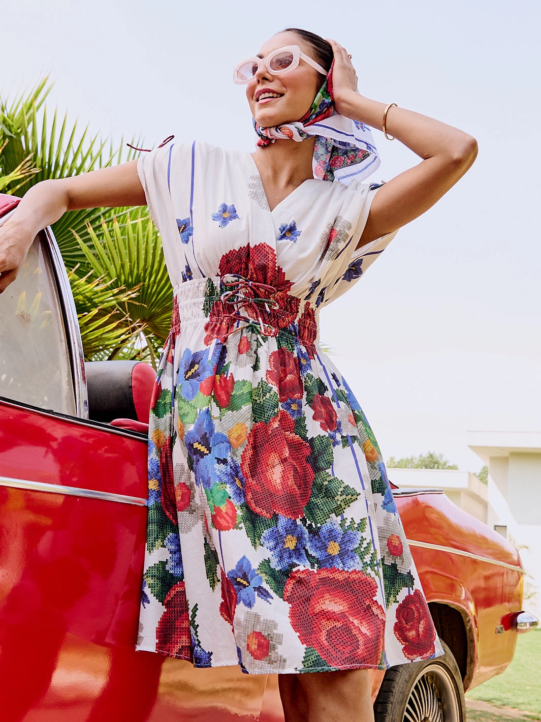 Varenna Cross Stitch Cotton Dress Casual Elegance