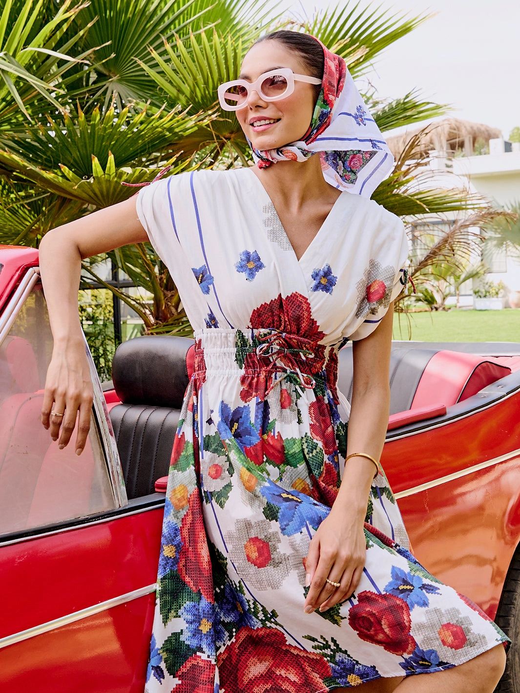 Nature Inspired Lace Accent Varenna Cross Stitch Cotton Dress