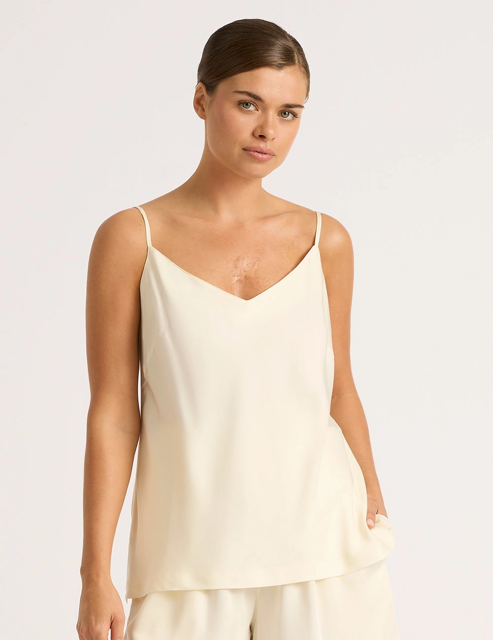 Raw Linen Insulated Outerwear Vegan Silk Cami - Pearl