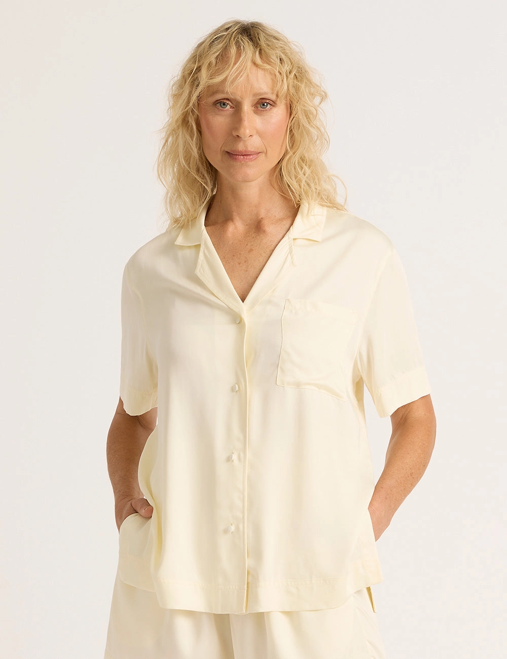 Peace Core Vegan Silk Short Sleeve Shirt - Pearl