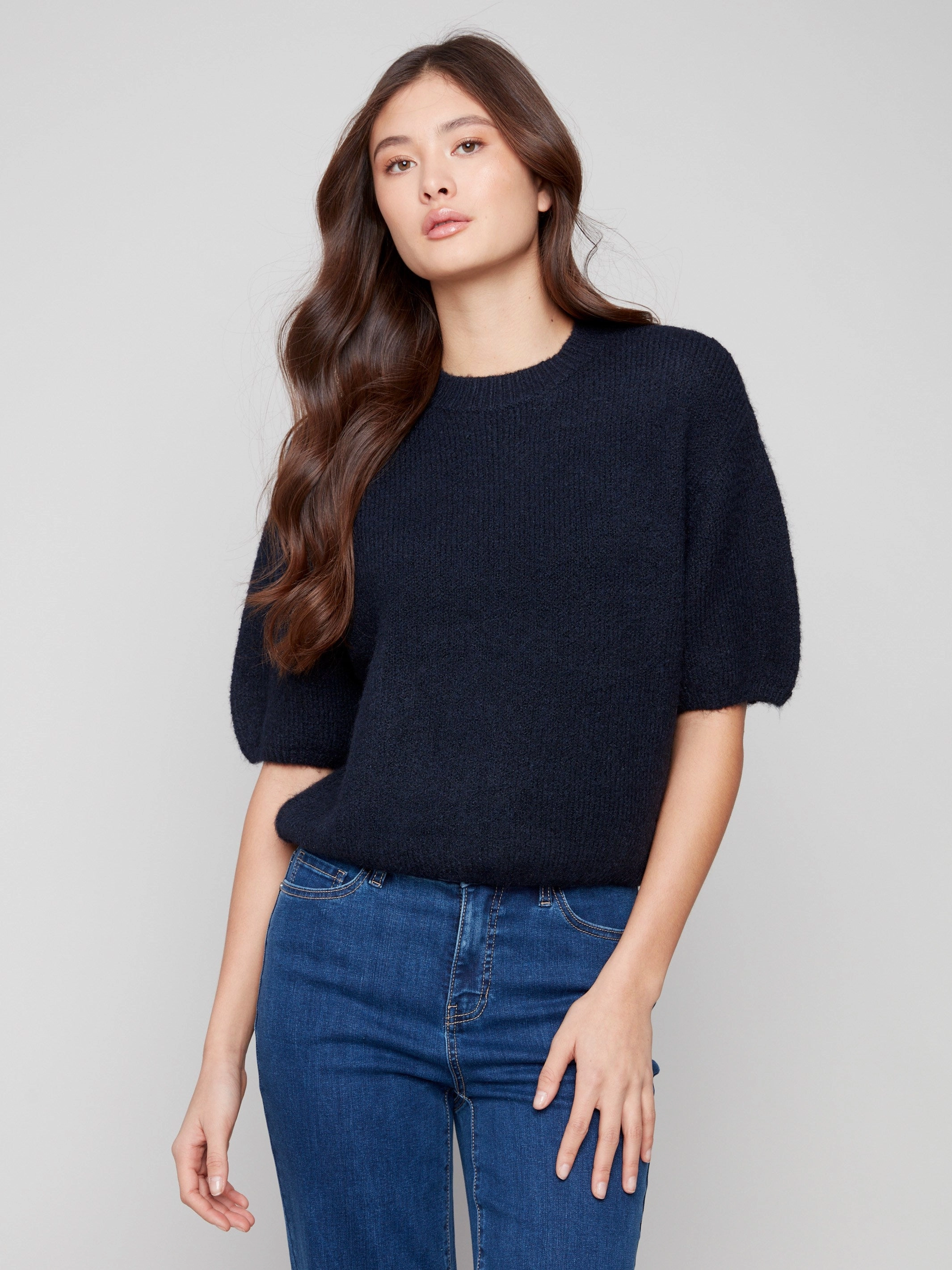 Balloon Elbow Sleeve Knit Sweater - Moonlight Soft and breathable