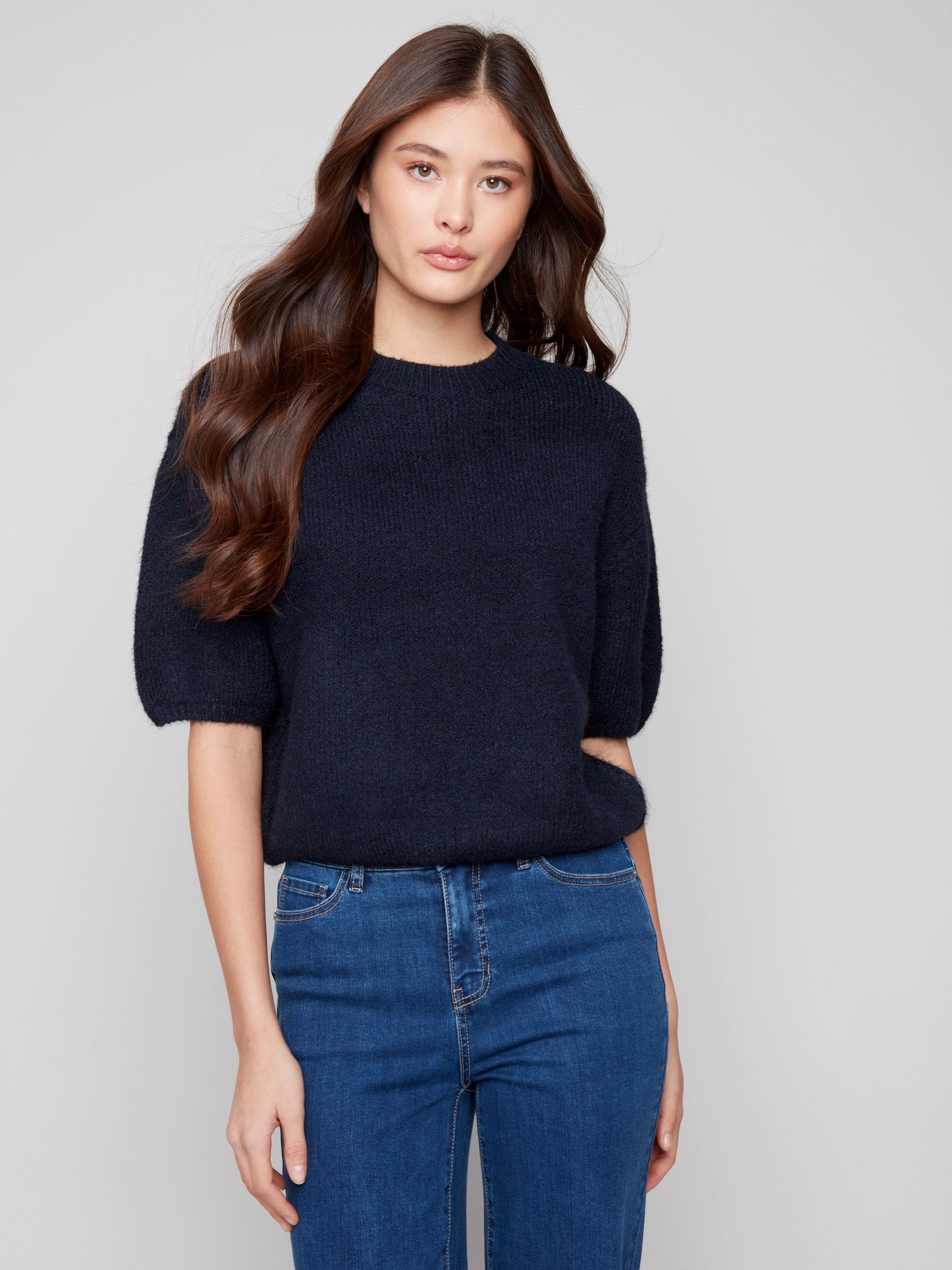 Balloon Elbow Sleeve Knit Sweater - Moonlight Low carbon footprint