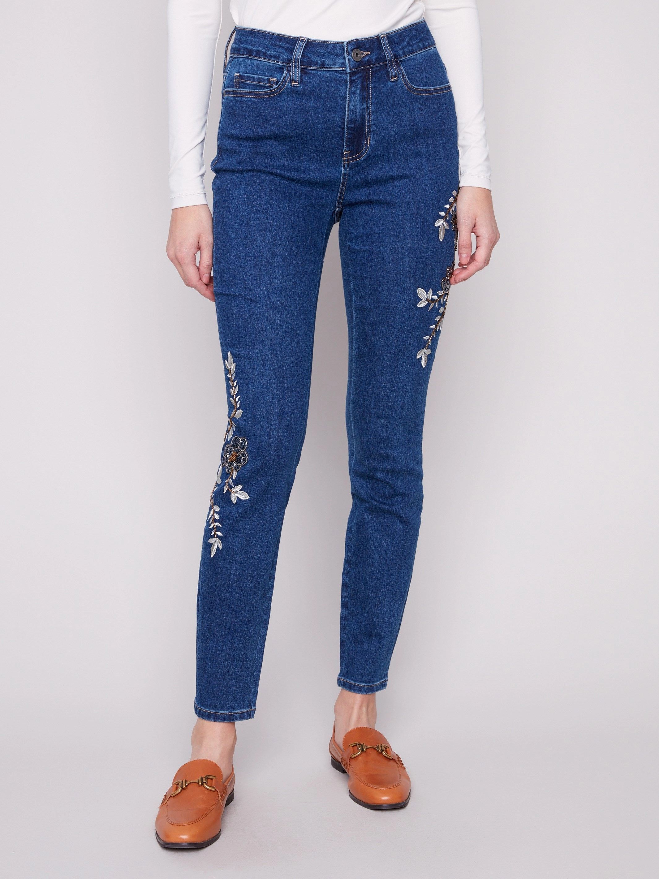 Beaded Embroidered Skinny Jeans - Indigo Gym Ready Vibrant Bold