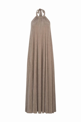 CURAAE Melrose Halter Maxi Dress in Beige Solid-color