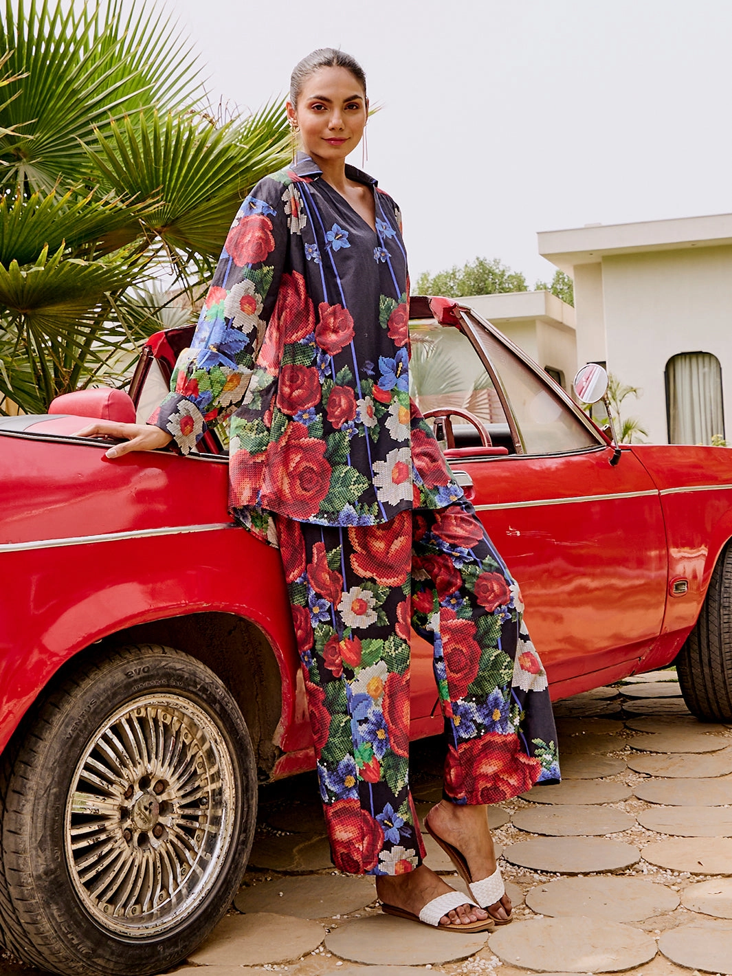 Sweetheart Cut Colmar Cross Stitch Cotton Pants