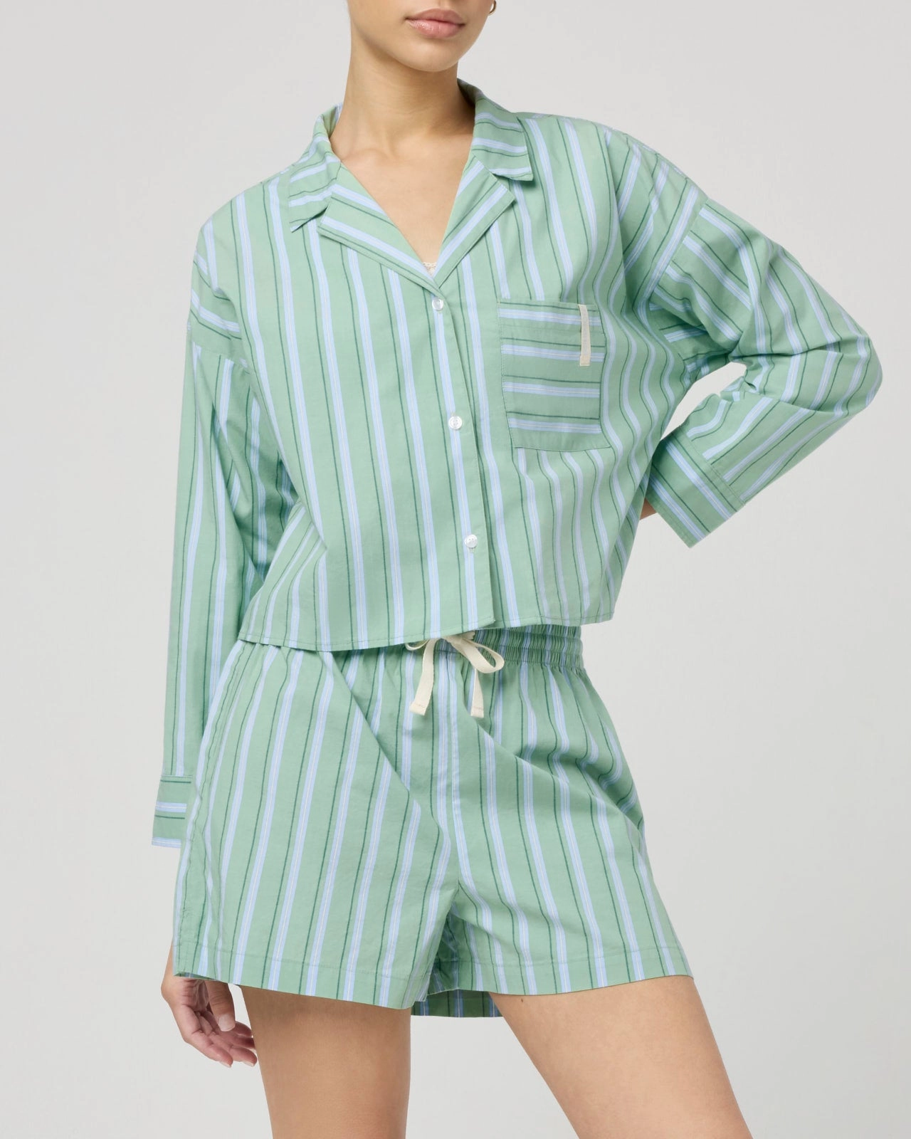 Villa Poplin Stripe Crop Shirt Comfort waistband